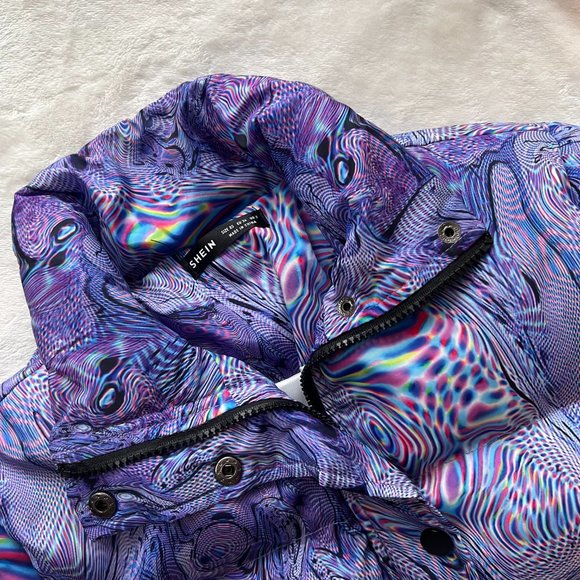 SHEIN Holographic / Trippy Marble Pattern Puffer Coat - Picture 6 of 10